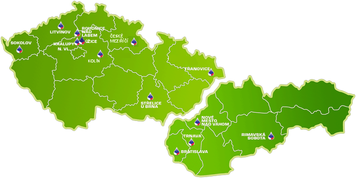 Mapa provozovan�ch �ist�c�ch stanic CACS